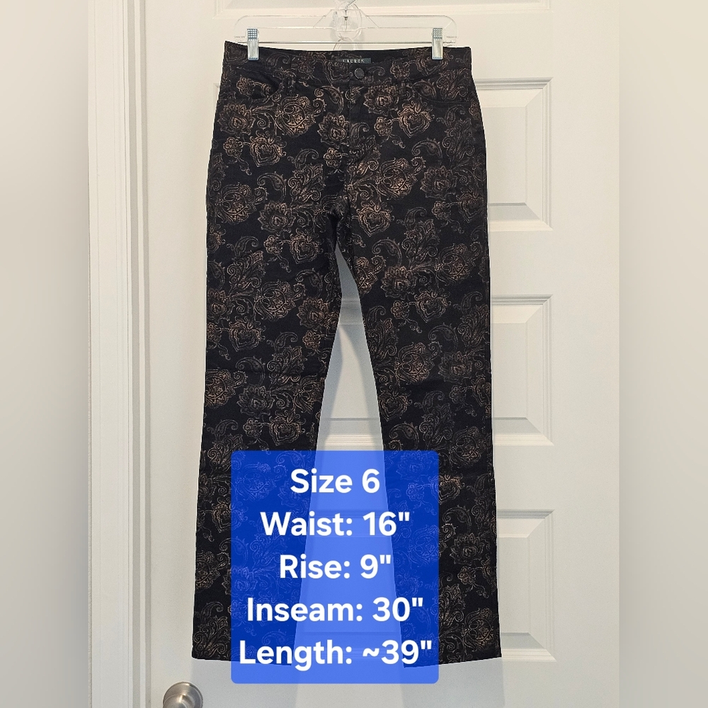 Lauren Ralph Lauren Black and Gold Patterned Pants, EUC, Size 6